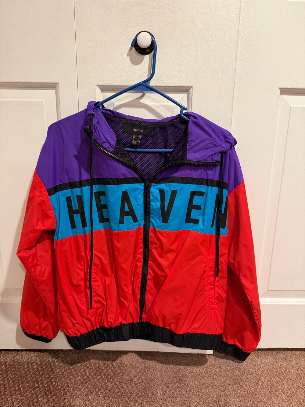Forever 21 Colorblock "HEAVEN" Windbreaker Jacket - Purple, Red, Blue